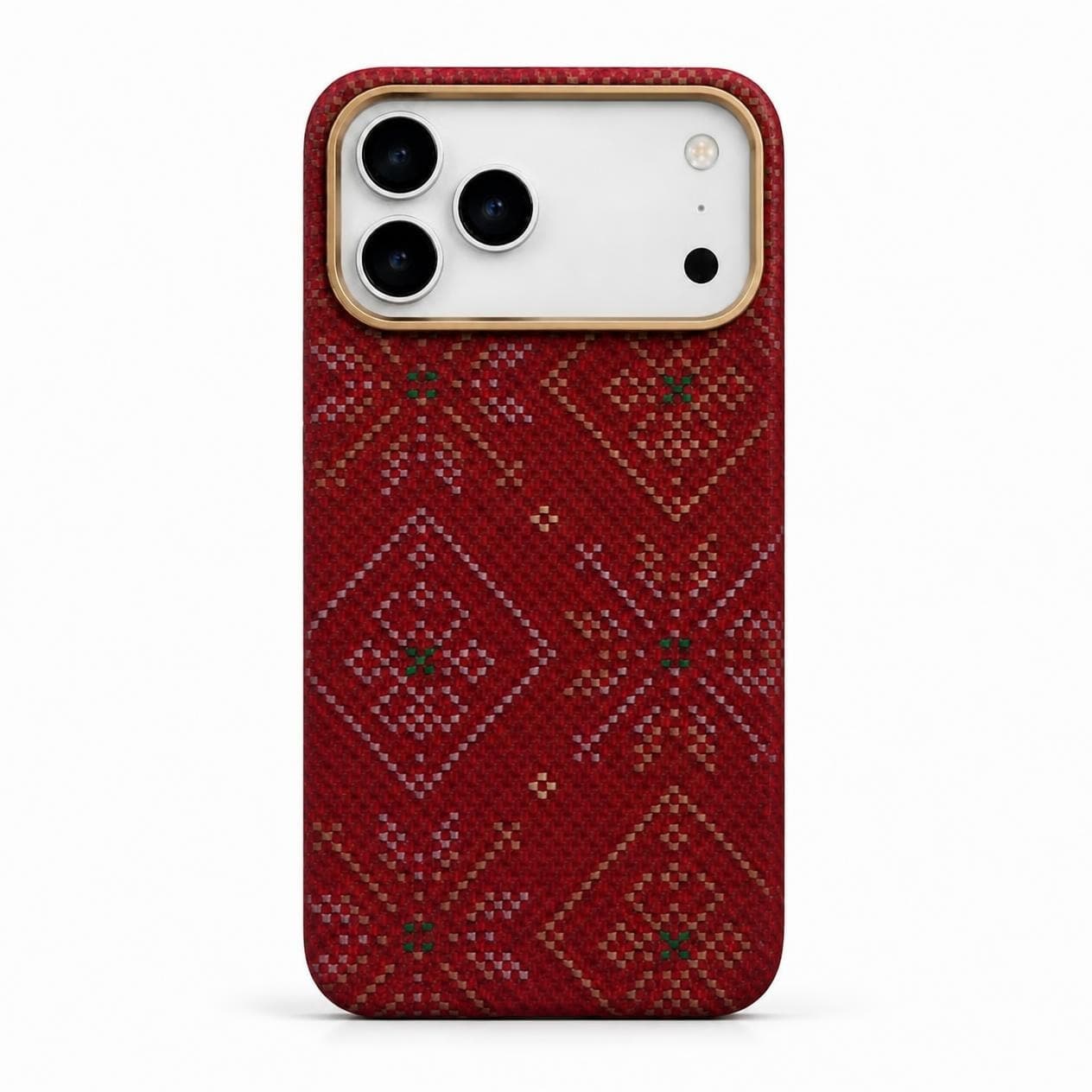 كفر كاربون فايبر لهاتف iPhone 18 Pro — نقشة هندسية حمراء