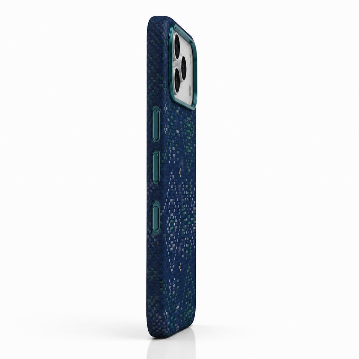 Carbon Fiber Case for iPhone 18 Pro Max — Blue Green Geometric — Camera Ring Stand