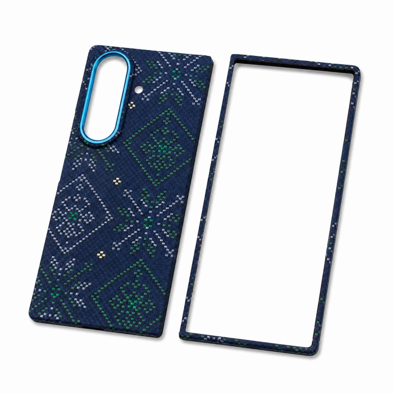 كفر كاربون فايبر Galaxy Z Fold8 Ultra نقشة هندسية زرقاء وخضراء — الطقم بزاوية