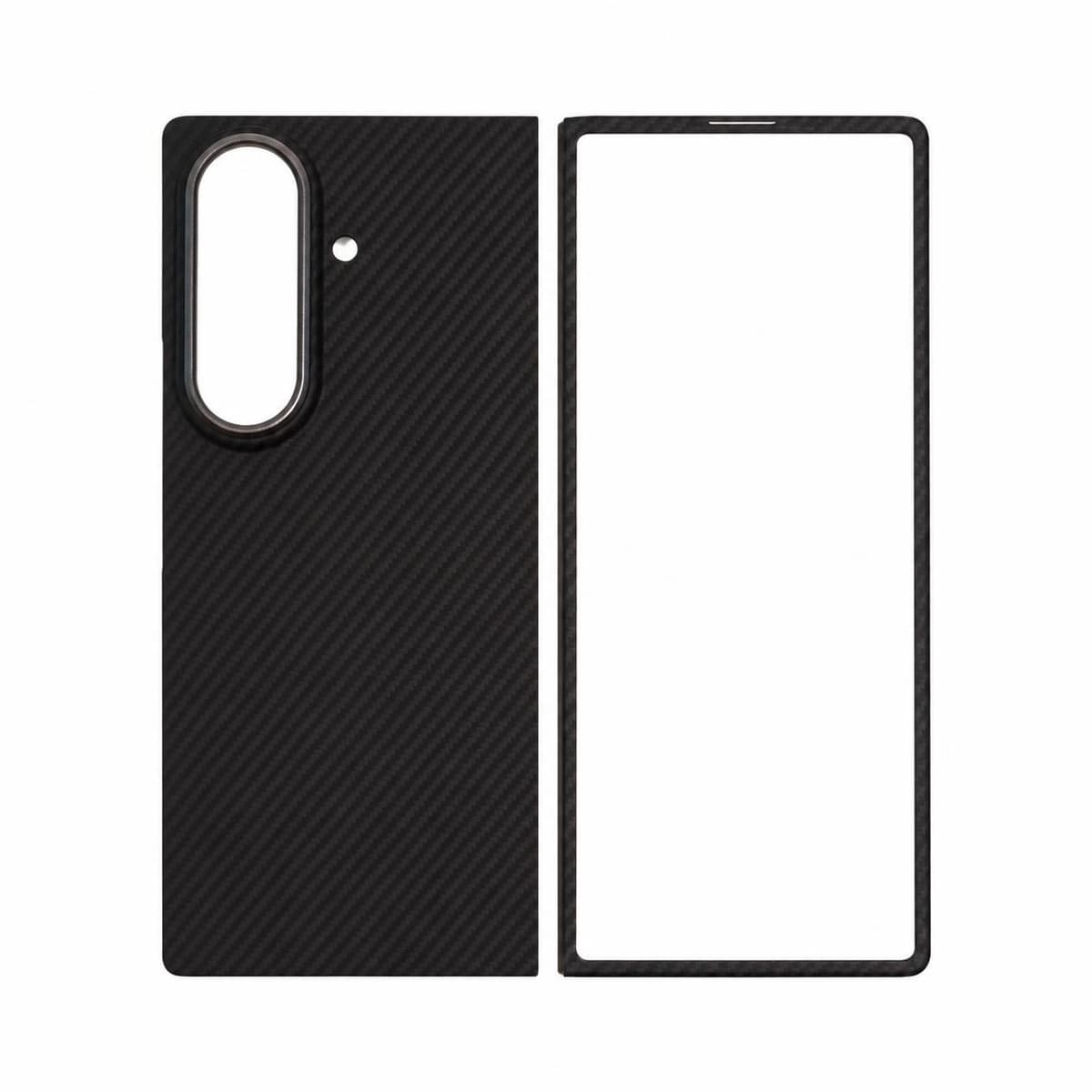 طقم كفر Galaxy Z Fold8 Ultra الكاربون بنسيج أسود دقيق — الغطاء الخلفي والإطار الأمامي