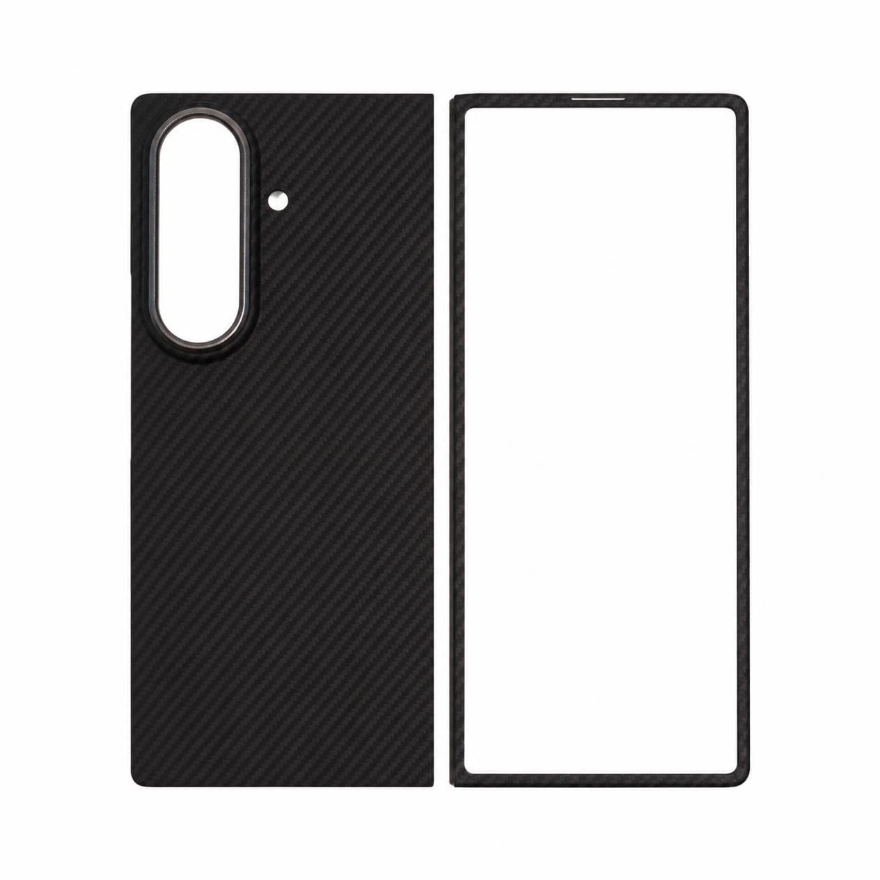طقم كفر Galaxy Z Fold8 Ultra الكاربون بنسيج أسود دقيق — الغطاء الخلفي والإطار الأمامي