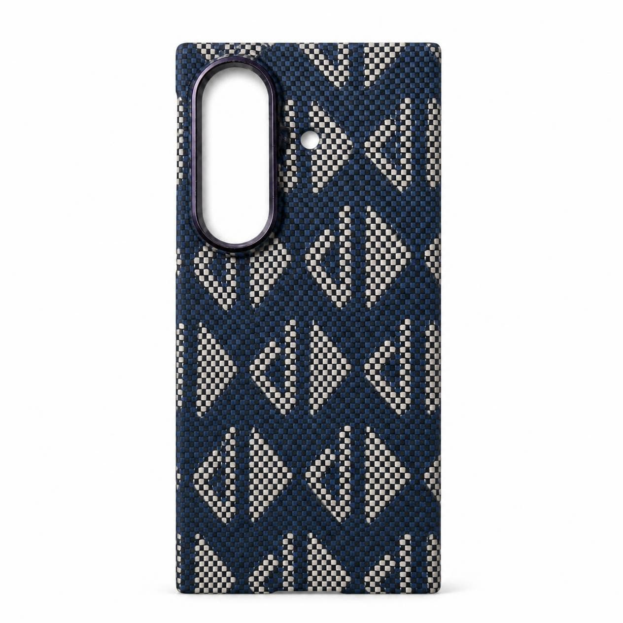 كفر كاربون فايبر لهاتف Galaxy Z Fold7 — نقشة هندسية كحلي وفضي — الغطاء الخلفي