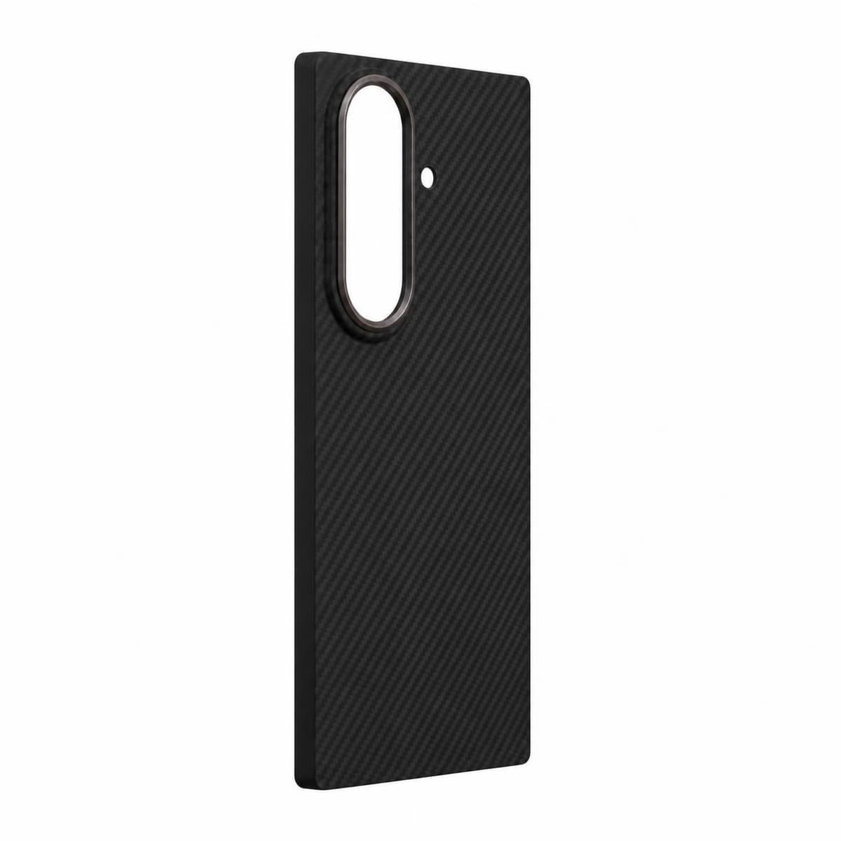 كفر Galaxy Z Fold8 Ultra الكاربون بنسيج أسود دقيق — زاوية جانبية توضح النحافة