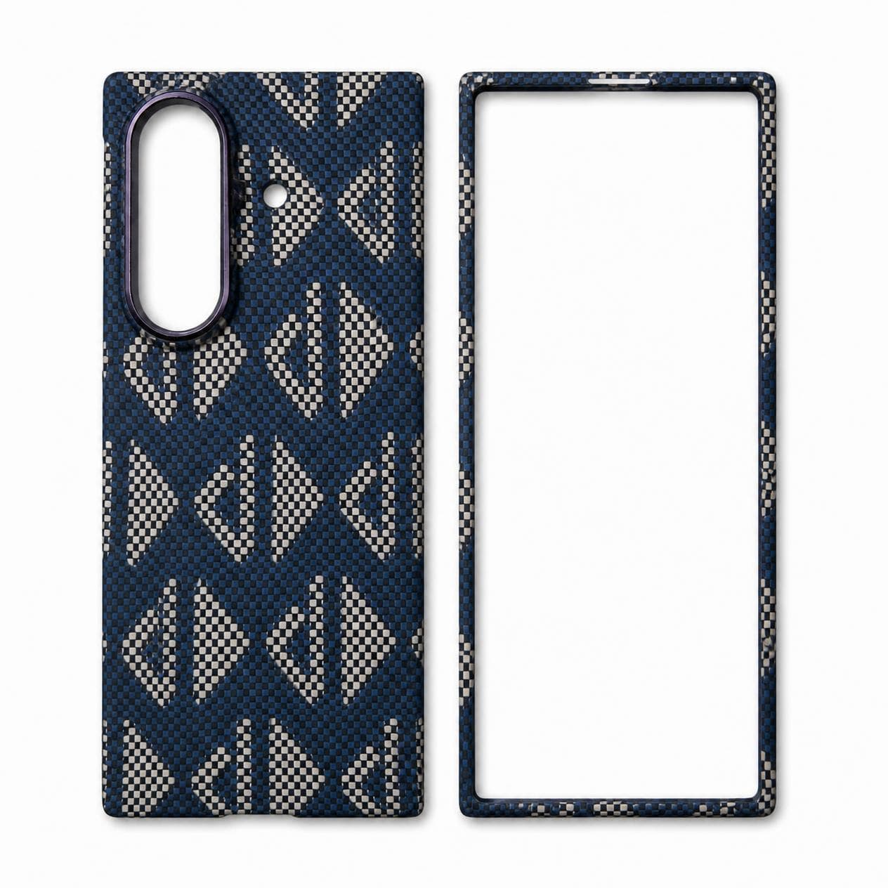 كفر كاربون فايبر لهاتف Galaxy Z Fold7 — نقشة هندسية كحلي وفضي — الطقم كامل