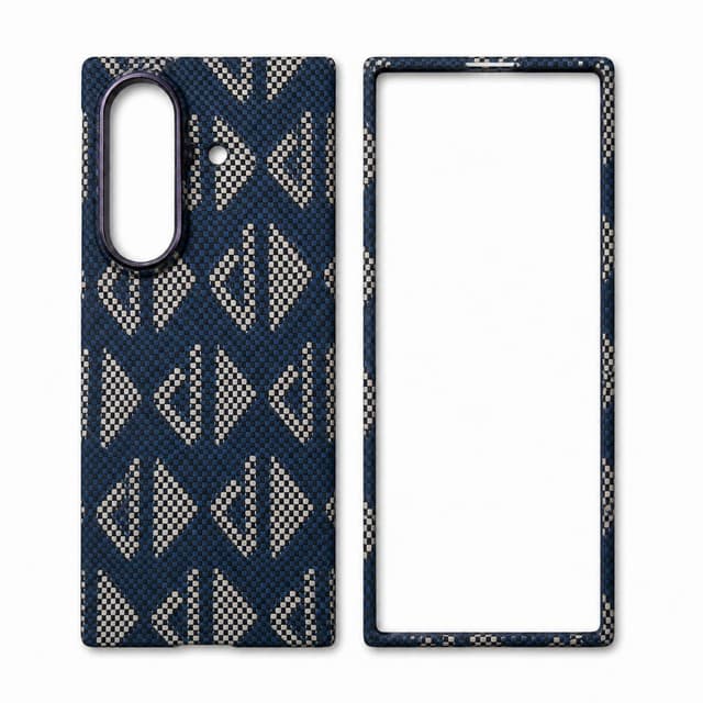 كفر كاربون فايبر لهاتف Galaxy Z Fold7 — نقشة هندسية كحلي وفضي