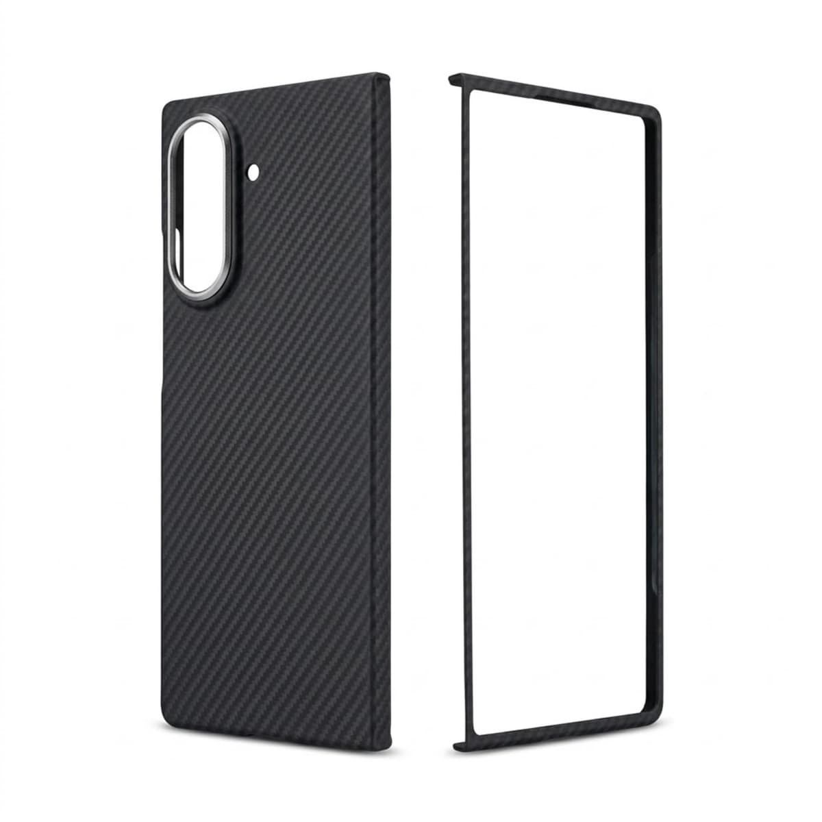 زاوية لطقم كفر Galaxy Z Fold8 Ultra الأسود بنسيج قطري، الغطاء الخلفي والإطار الأمامي
