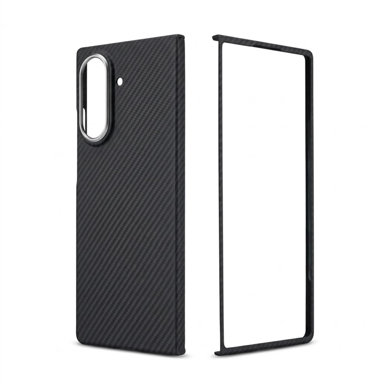 زاوية لطقم كفر Galaxy Z Fold8 Ultra الأسود بنسيج قطري، الغطاء الخلفي والإطار الأمامي