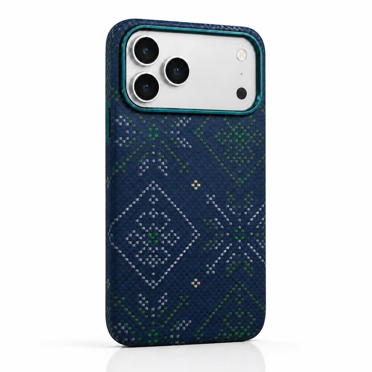كفر كاربون فايبر لهاتف iPhone 18 Pro — نقشة هندسية زرقاء وخضراء