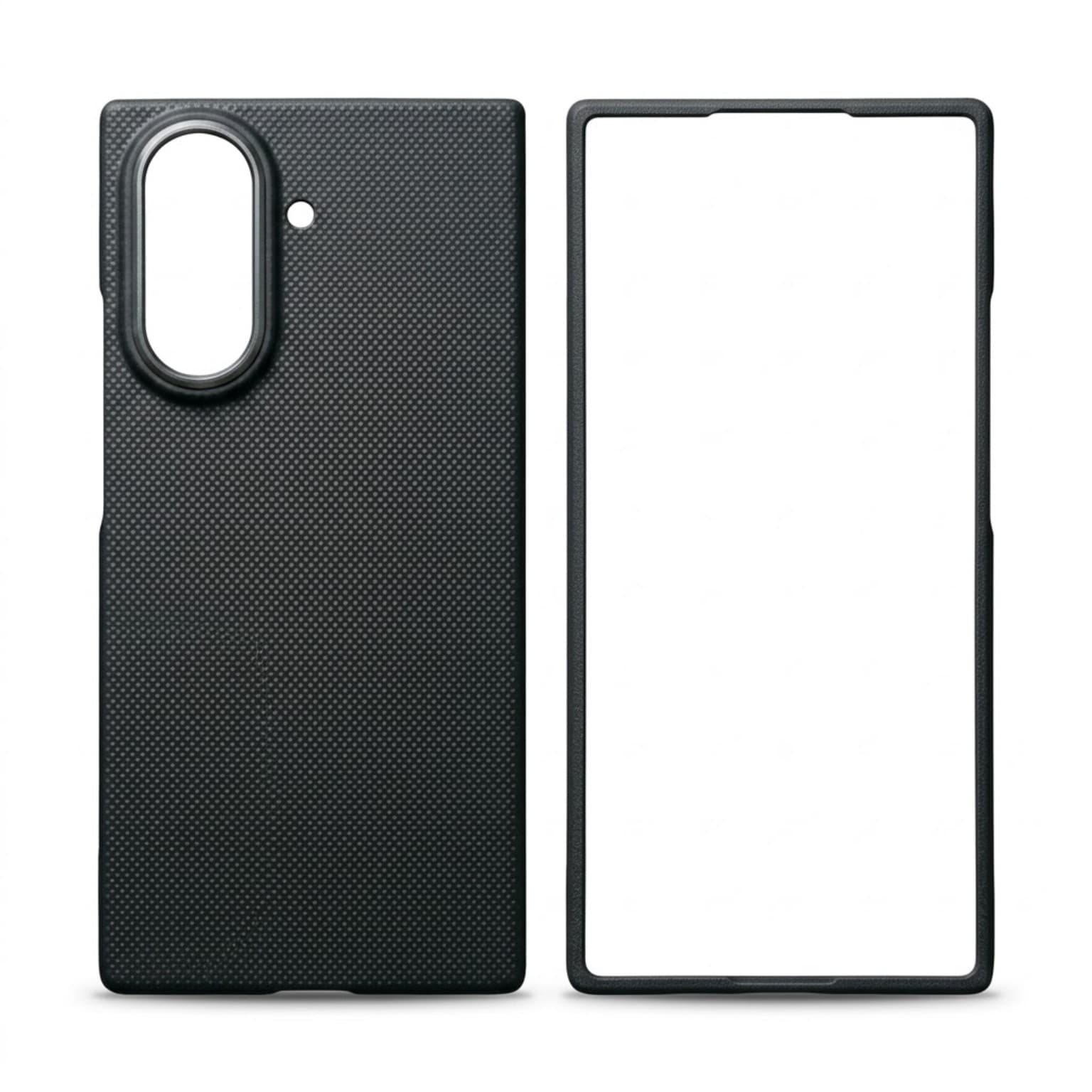 Plain black carbon fiber case for Galaxy Z Fold8 Ultra with front frame — straight view
