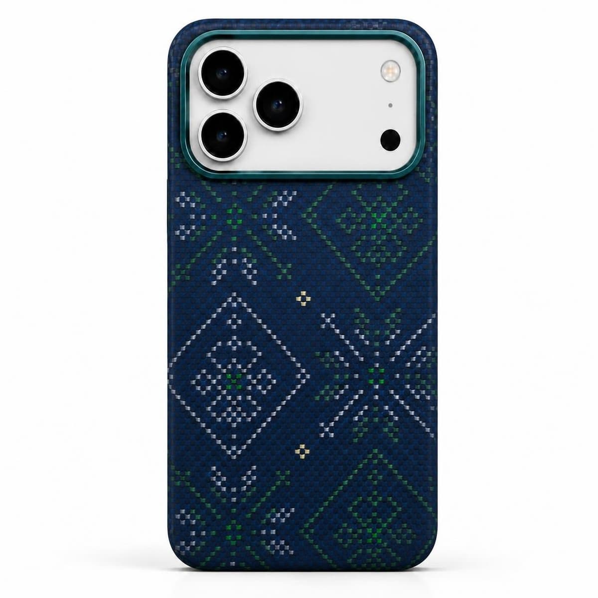 كفر كاربون فايبر لهاتف iPhone 18 Pro Max — نقشة هندسية زرقاء وخضراء