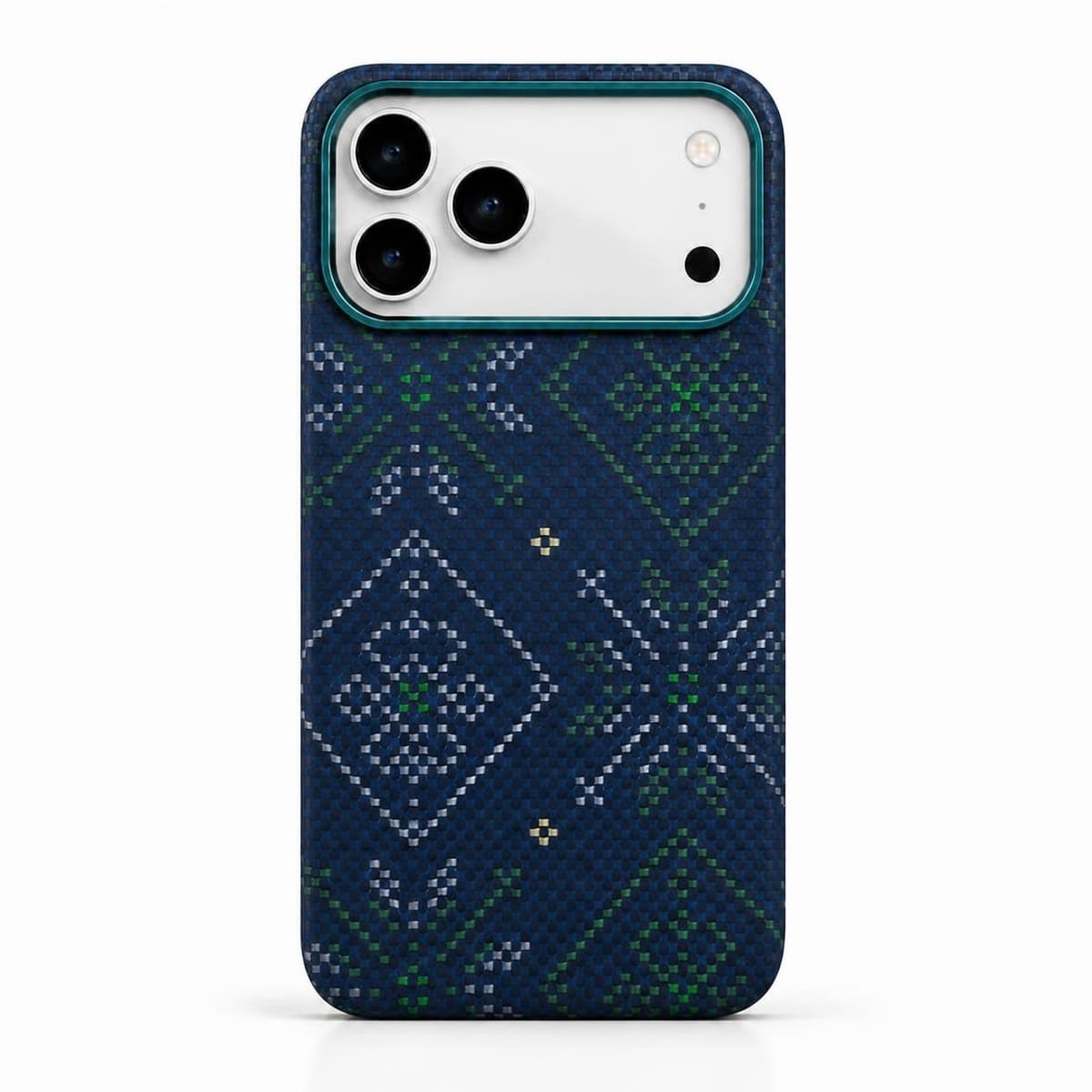 كفر كاربون فايبر لهاتف iPhone 18 Pro — نقشة هندسية زرقاء وخضراء