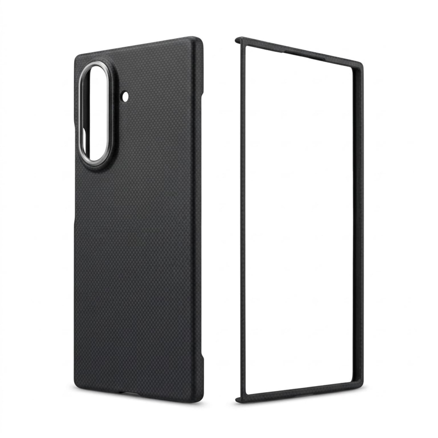 Black Galaxy Z Fold8 Ultra case and front frame shown at a three-quarter angle
