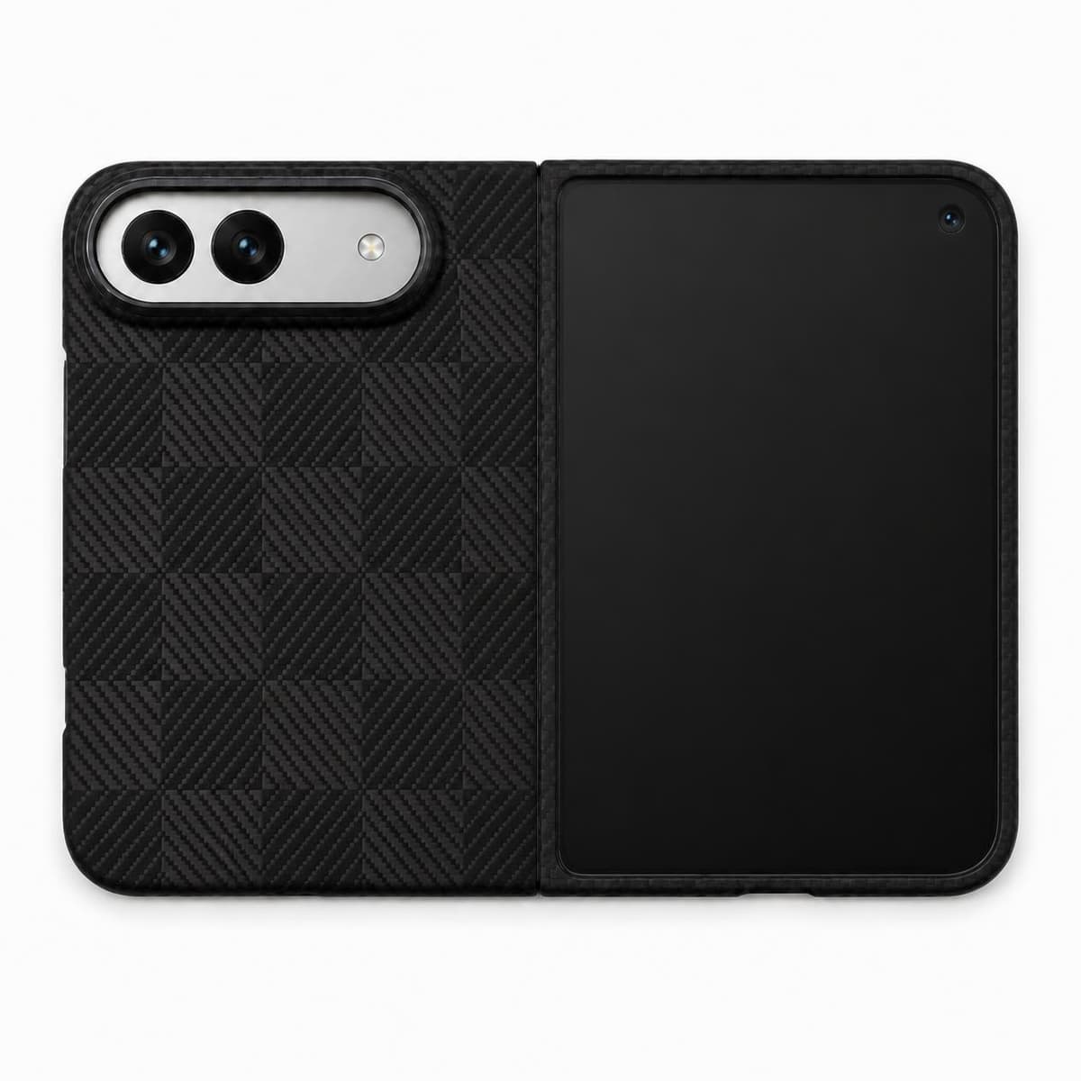 كفر لهاتف iPhone Duo — نقشة نسيج قطري أسود — الكفر على الجهاز
