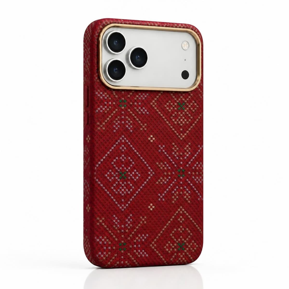 كفر كاربون فايبر لهاتف iPhone 18 Pro — نقشة هندسية حمراء