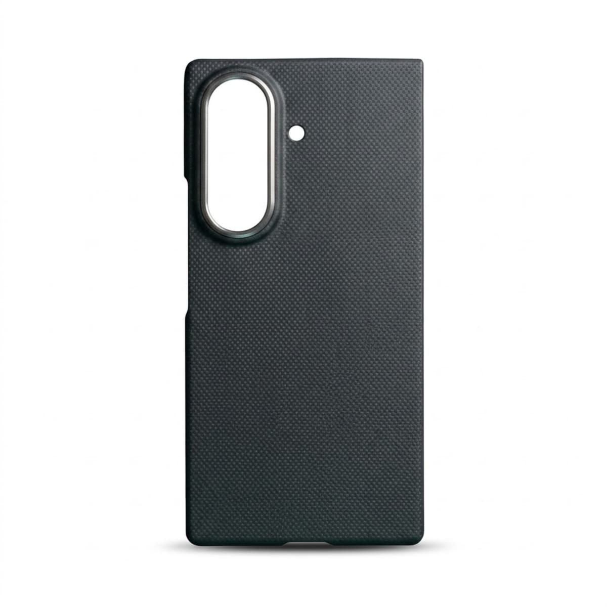Straight rear view of the black Galaxy Z Fold8 Ultra case showing the camera opening and fine texture