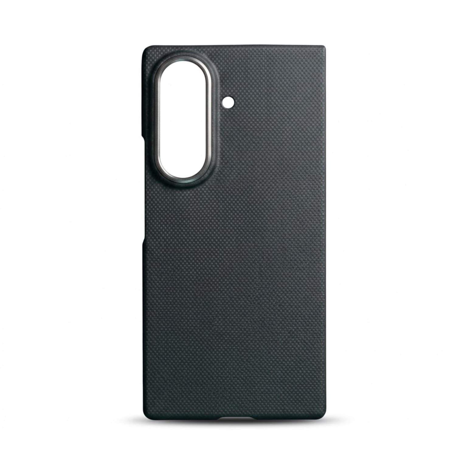 Straight rear view of the black Galaxy Z Fold8 Ultra case showing the camera opening and fine texture
