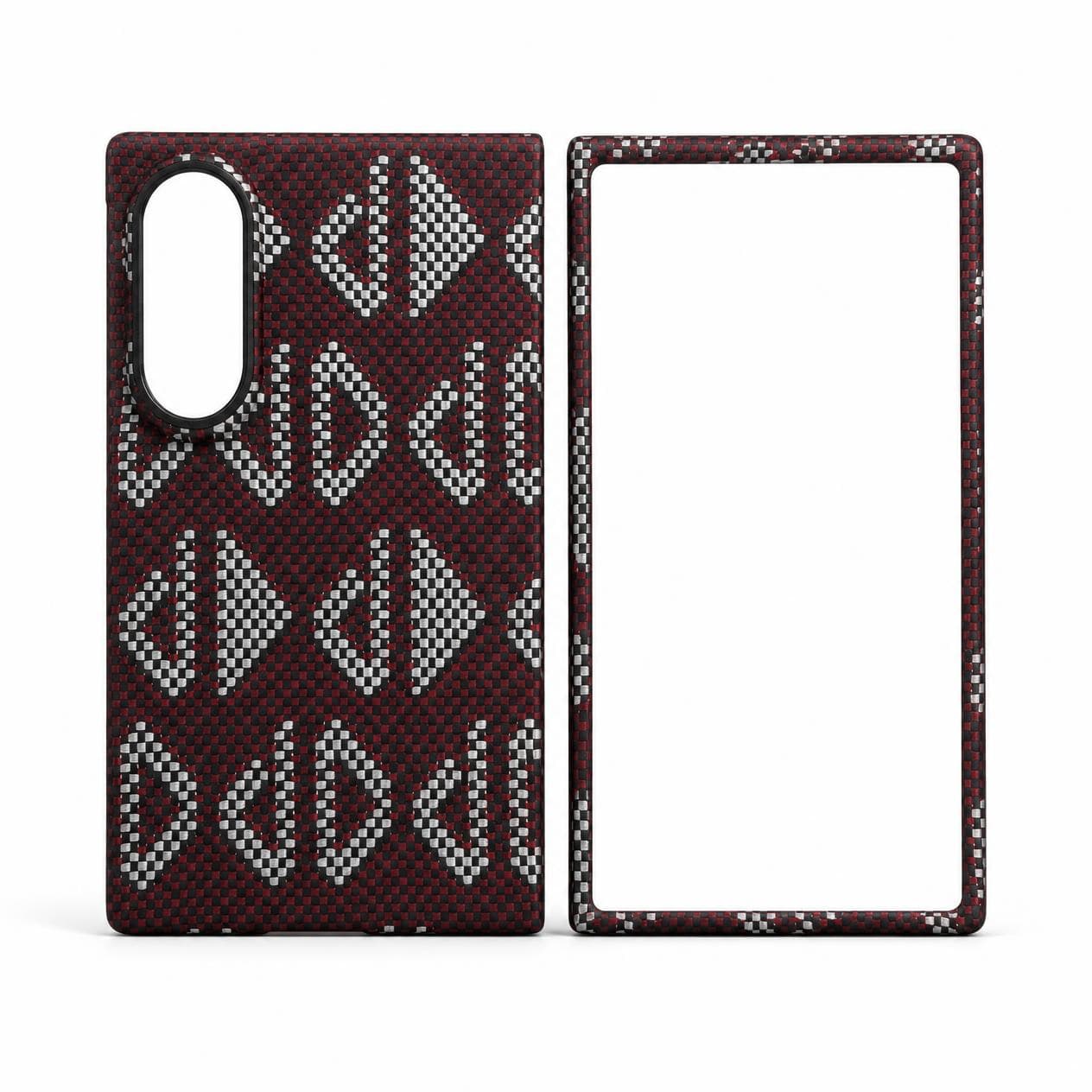 Galaxy Z Fold8 carbon fiber case, red silver geometric pattern — back cover and front frame