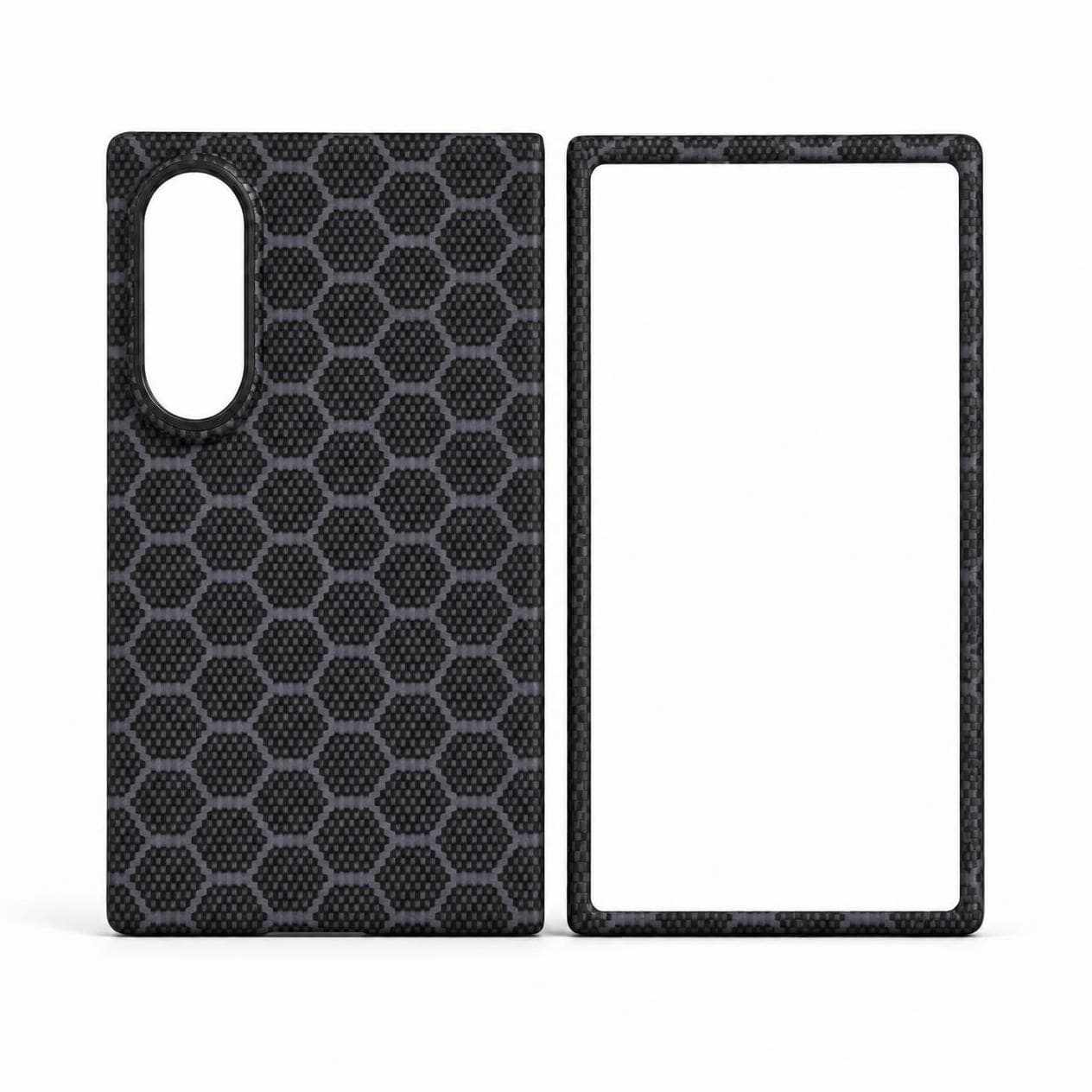 Gray blue honeycomb pattern case set for Galaxy Z Fold8: back cover and front frame