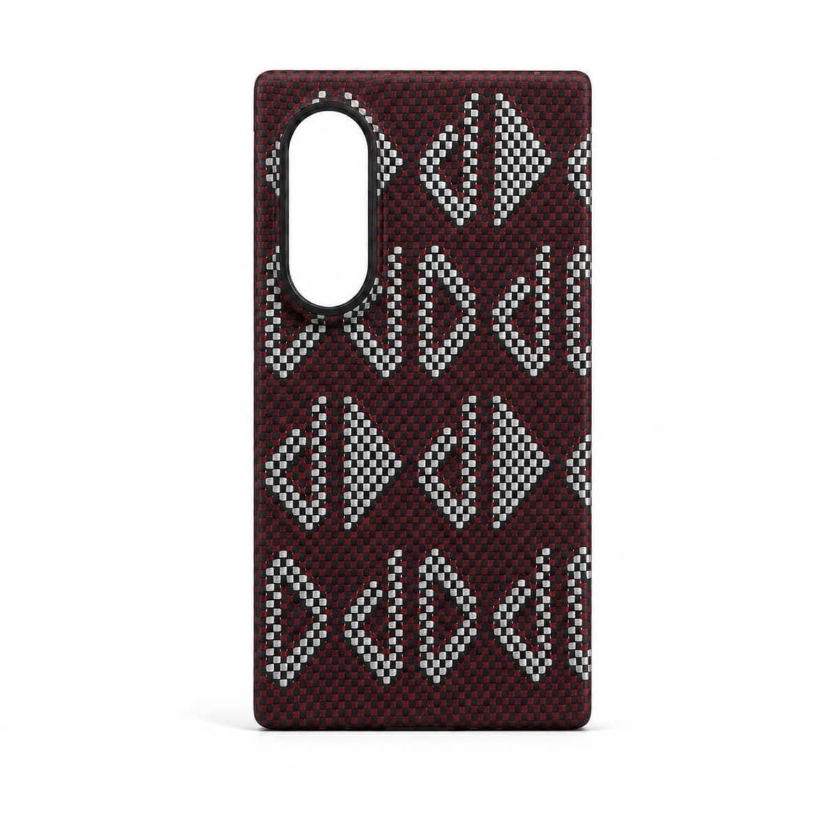 Galaxy Z Fold8 carbon fiber case, red silver geometric pattern — back cover