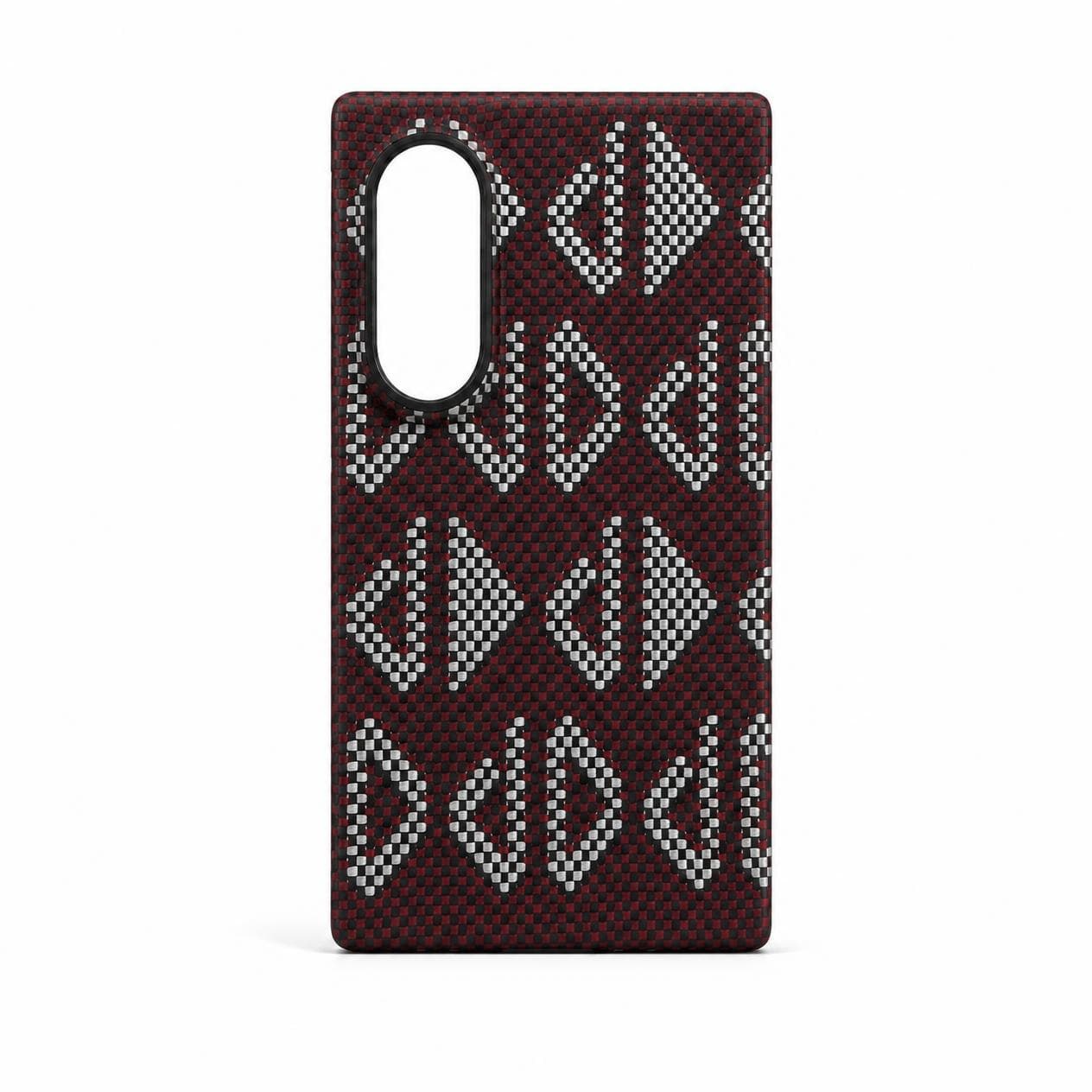 Galaxy Z Fold8 carbon fiber case, red silver geometric pattern — back cover