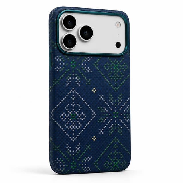 كفر كاربون فايبر لهاتف iPhone 18 Pro Max — نقشة هندسية زرقاء وخضراء