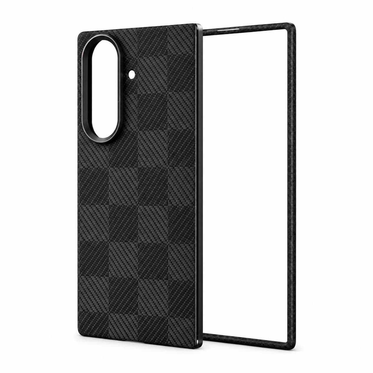 Case for Galaxy Z Fold7 — Black Checker — Side angle showing slim profile