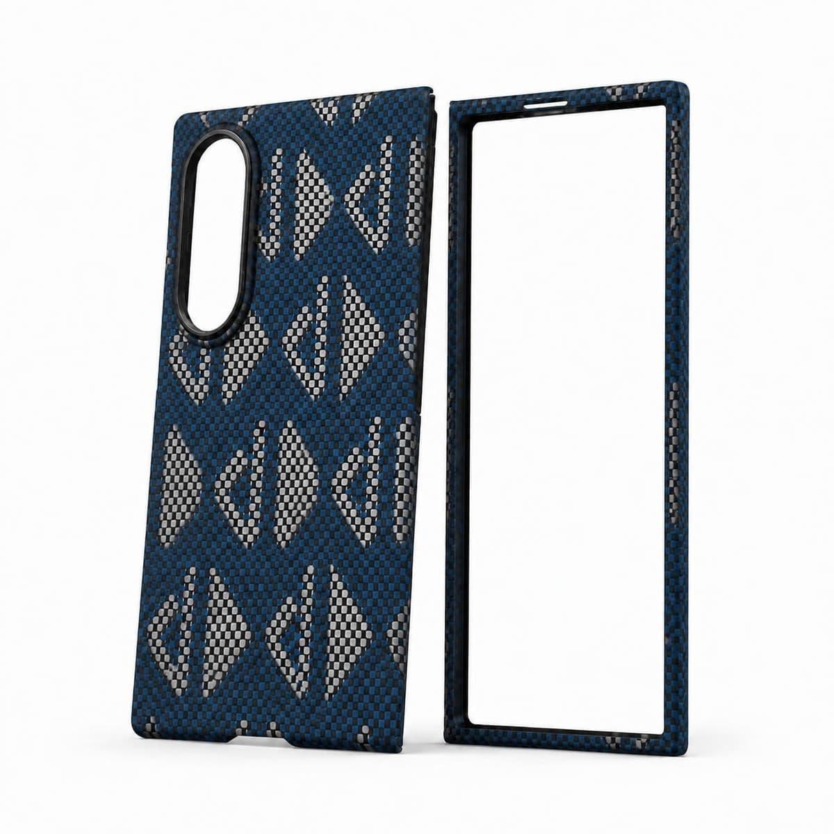 Case for Galaxy Z Fold8 — Blue Silver Geometric — Side angle showing slim profile
