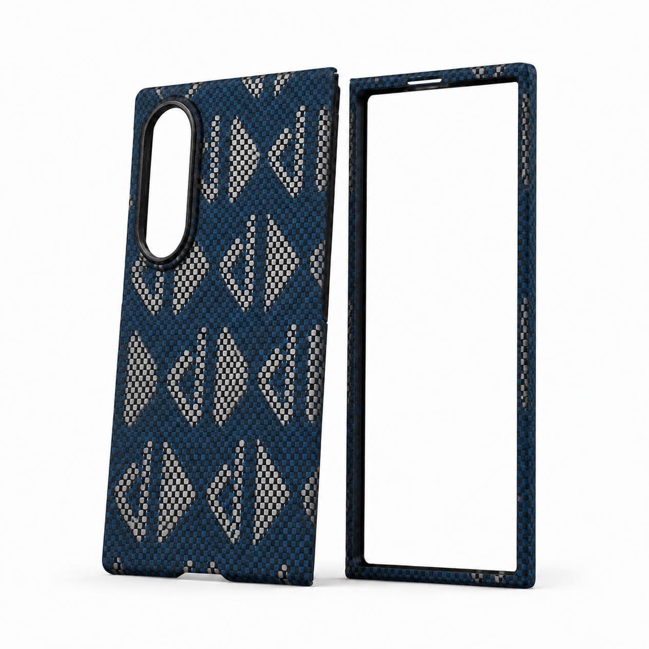 Case for Galaxy Z Fold8 — Blue Silver Geometric — Side angle showing slim profile